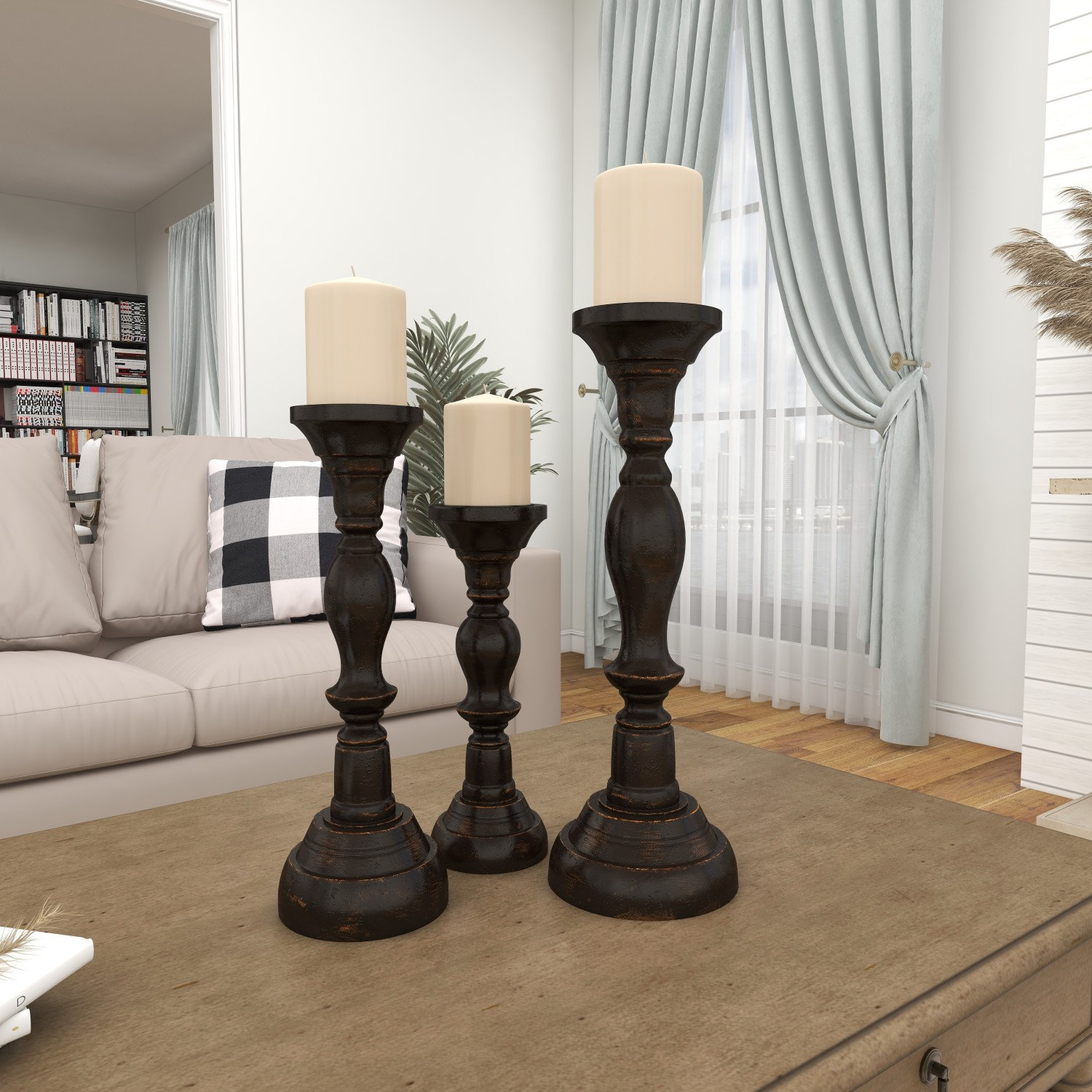 3-Piece Wood Candlestick Set