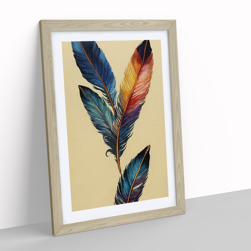 Delicate Feathers - Single Picture Frame Print, 46cm H x 34cm W x 2cm D, Oak