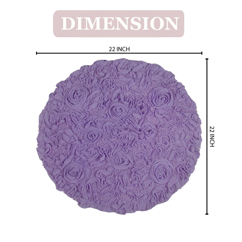 Taki Cotton Round Bath Rug, 22" Round, Purple