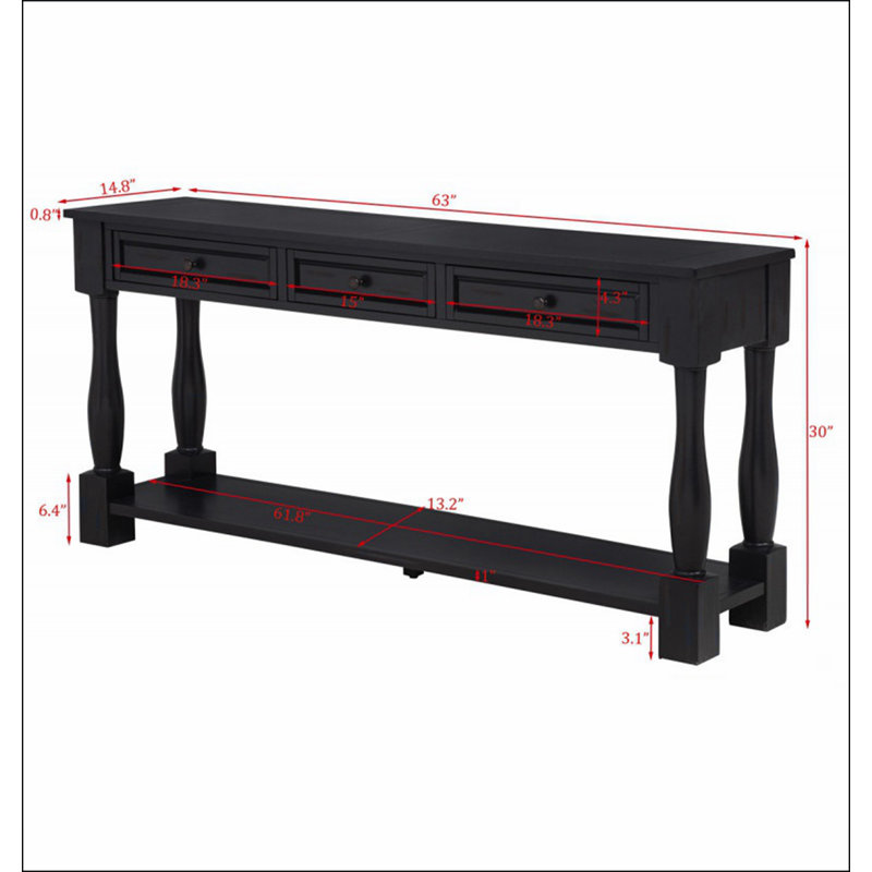 Console de 63 po de long avec tiroirs et tablette pour entrée, couloir, salon, table en bois d'acacia, finition espresso