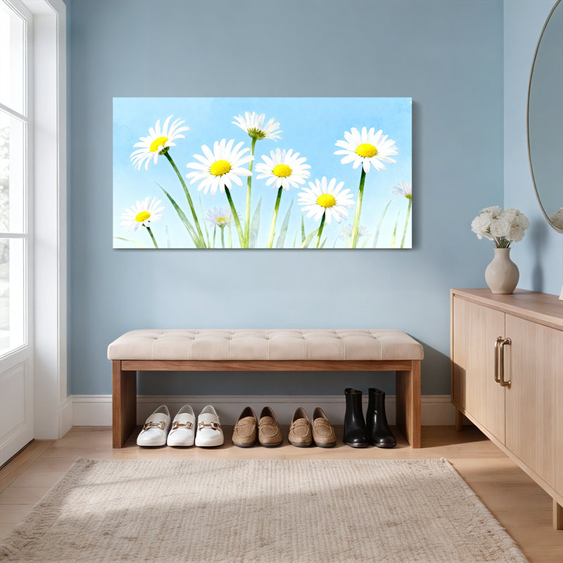 Fleurs de marguerite aquarelle sur toile tendue, reproduction d'art sur toile, ensemble de 1, H 12 po x l 36 po