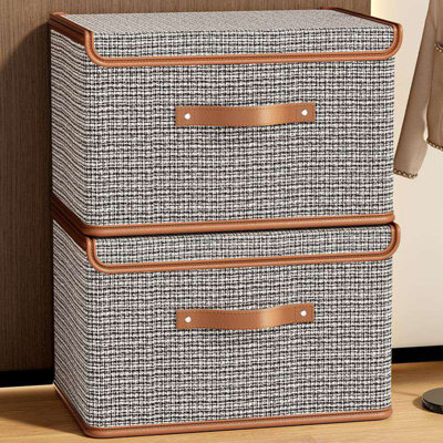 2 PCS Storage Bins with Lids, Collapsible Closet Organizer Container, Fabric Organizer Box with Handles, Decorative Storage Boxes with Lids for Organizing Clothes, Books, Light Grey