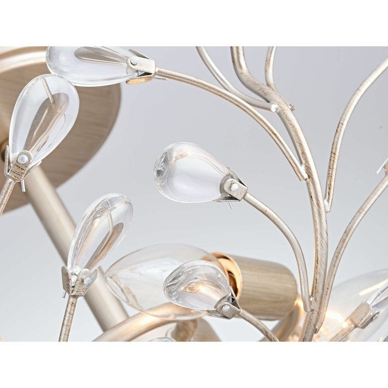 Flavia 4-light Brushed Silver-ish Champagne Crystal Beaded 9-Branch Semi-Flush Mount