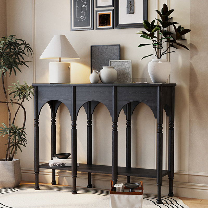 Console rectangulaire noire en bois manufacturé, H 35,43 po x l 39,37 po x P 12,6 po