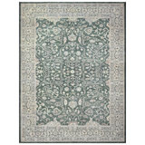 Hand Knotted Wool Area Rug in Green And Ivory