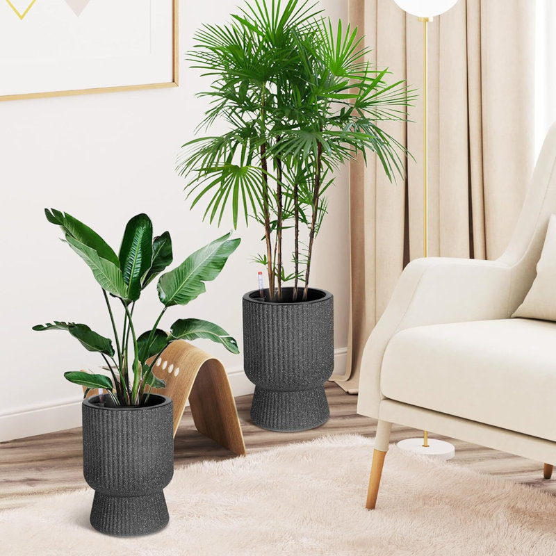 14.2" Tall Planters Set Of 2, Plant Pots, Self Watering Pots For Indoor Plants, Flower Pots With Built-In Drainage And A Water Level Monitor, For Patio, Porch, Living Room, Or Home Office