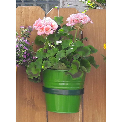 Serra Enameled Galvanized Steel Planter with iron holder Set of Two