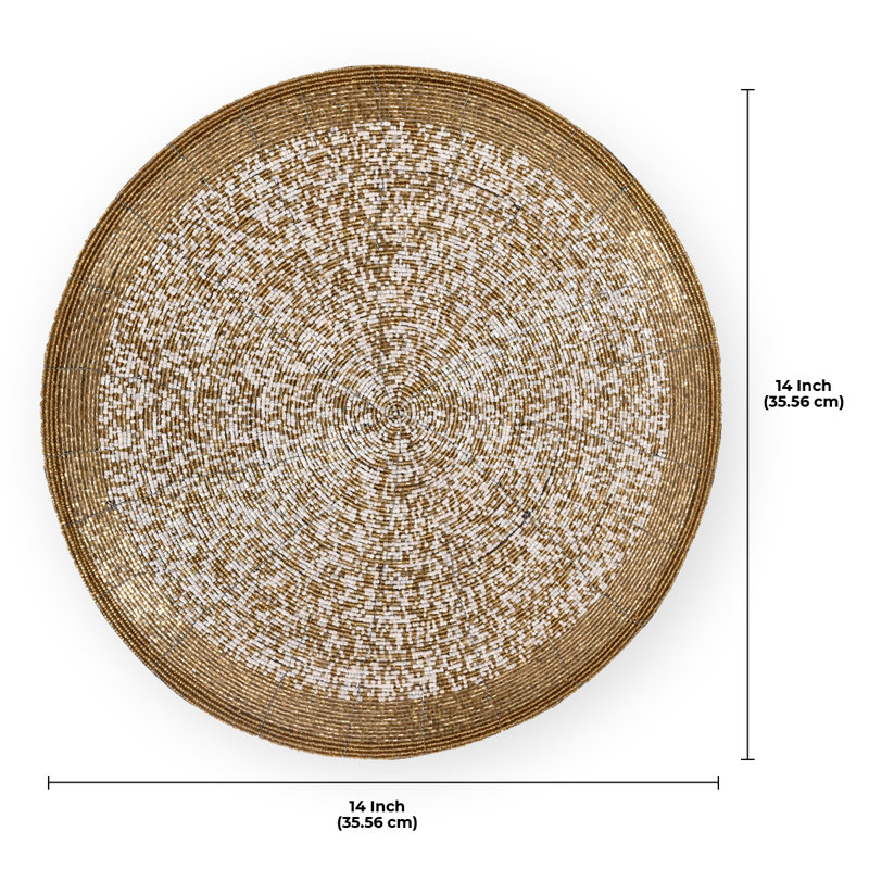 Gold and White Beaded Round Placemats Set of 4