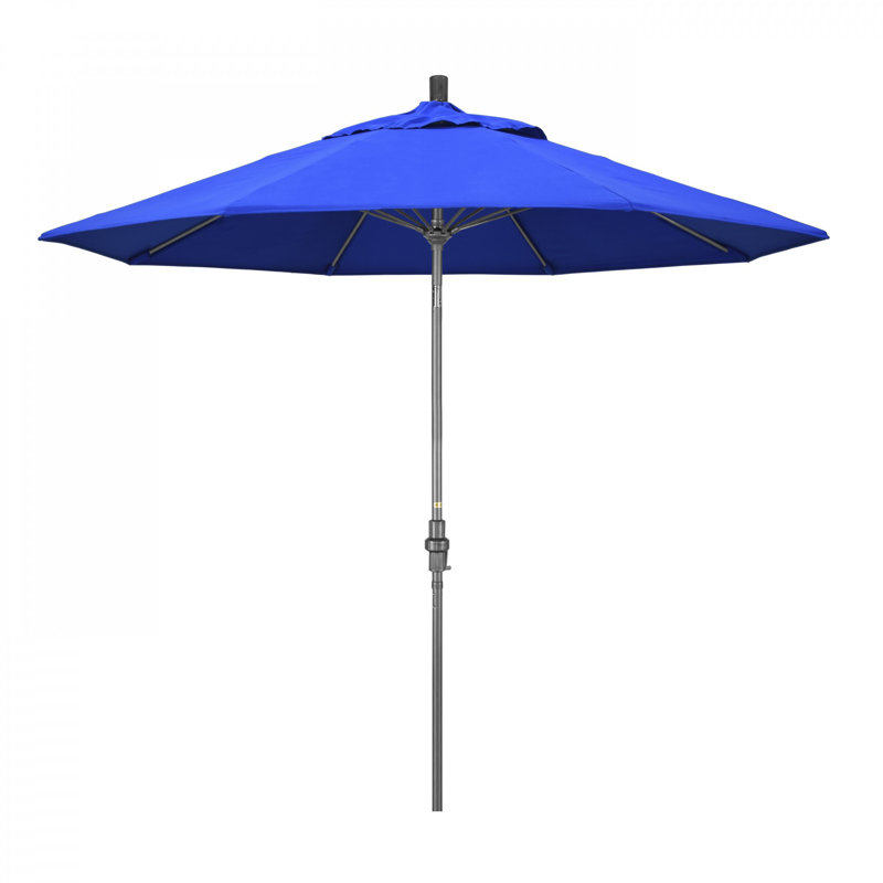 Parasol de marché Sunbrella® 9 pi Roverta, Toile Sunbrella® bleu pacifique, Argent