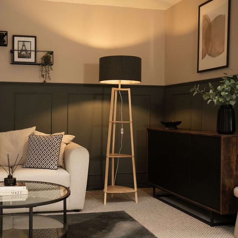 Amandip 137.5cm Tray Table Floor Lamp, Natural, Yes, Charcoal