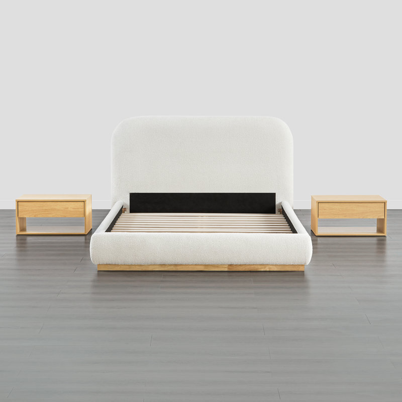 Burritt Modern Boucle Upholstered Rounded Headboard Platform Bed with Solid Wood Frame, Queen