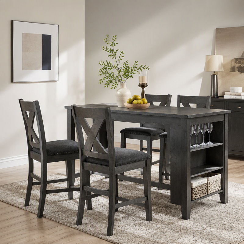 Table de salle à manger à hauteur de comptoir Washpc avec tablettes de rangement et chaises hautes