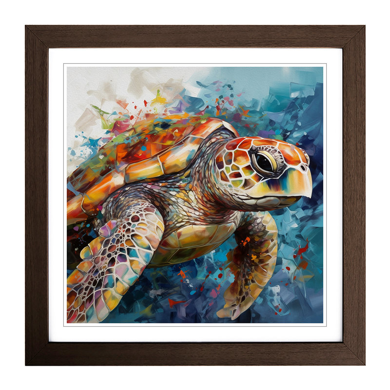 Sea Turtle Abstract No.2 - Single Picture Frame Print on Wood, Walnut