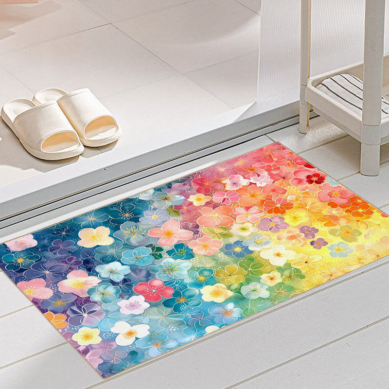 Paillasson antidérapant, Fleurs colorées 01, L 24 po x L 36 po