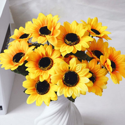 Faux décor de tournesol, fleurs artificielles, tournesols en soie, plantes en plastique, bouquet de mariage, fête, bricolage, intérieur, extérieur, maison, jardin, table de cuisine, centres de table, décoration, 10 pièces