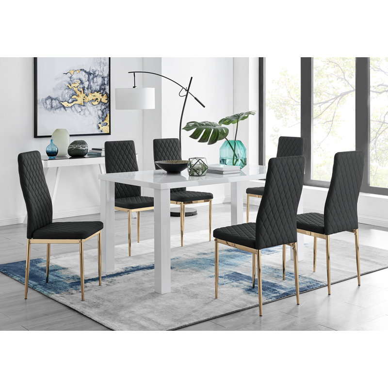 Elissandro Dining Set with 6 Chairs, Black
