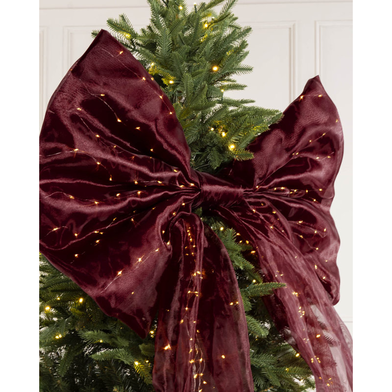 Pre-Lit Large Navy Christmas Bow Lights, 150cm, Burgundy