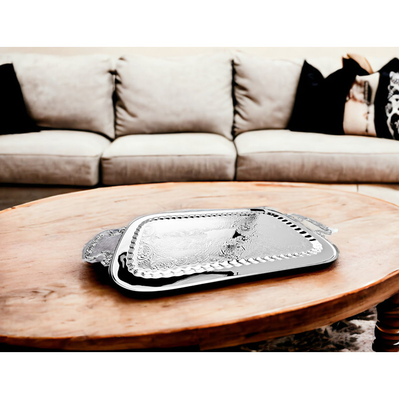 24" Metal Serving Tray With Handles