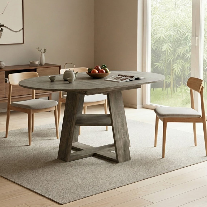 Table de salle à manger extensible moderne 43 "à 59" avec tablette de rangement et table de cuisine ovale pour 4 à 8 personnes Modern