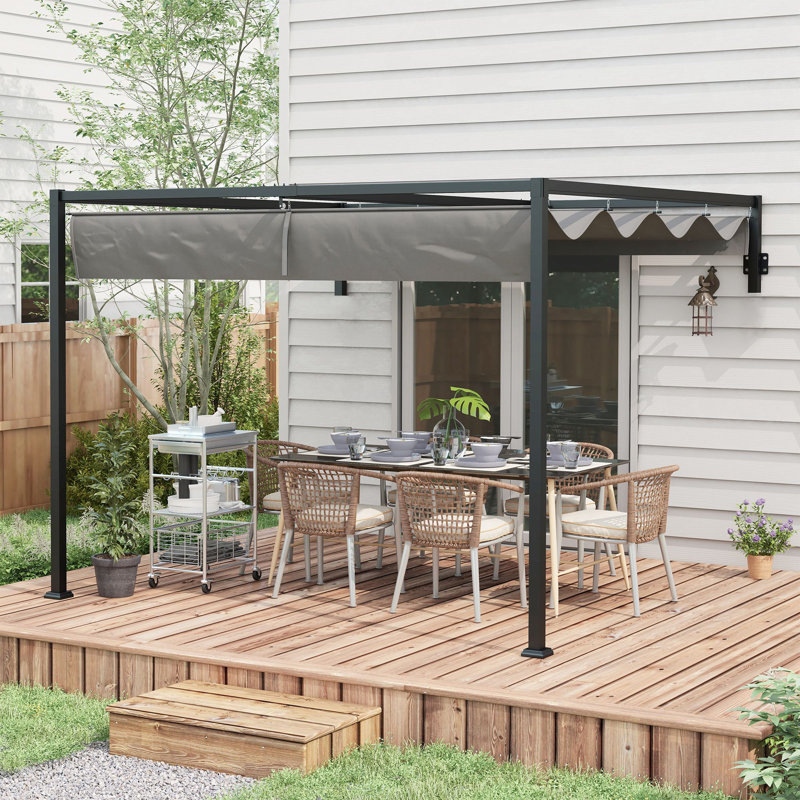 Bryceton 2 x 3(m) Lean To Pergola with Retractable Roof for Patio Dark Grey