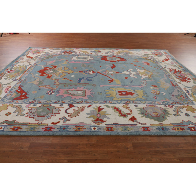 Tapis oriental fait à la main bleu Oushak 9 x 12