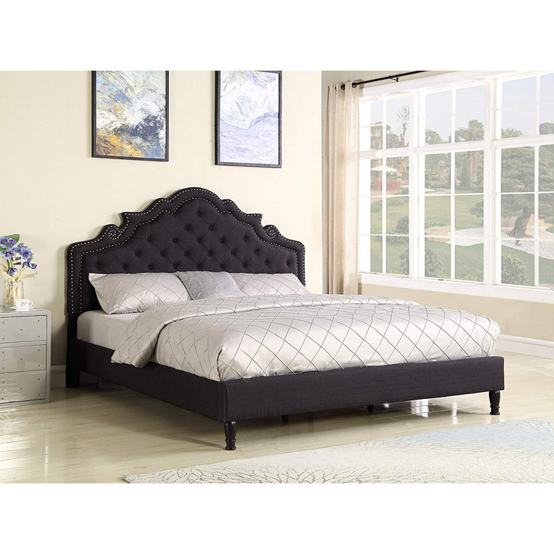 Annaline Upholstered Wingback Bed, Black, Queen