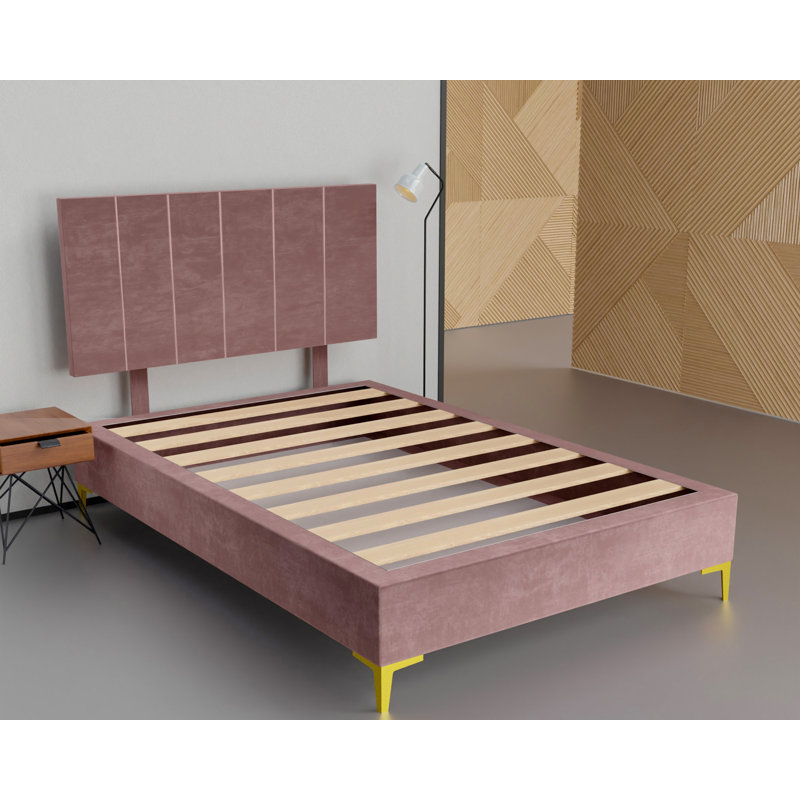Structure de lit / sommier tapissier en bois de 15 po de qualité supérieure avec tête de lit, pieds en bois durables et élégants, options de couleurs multiples