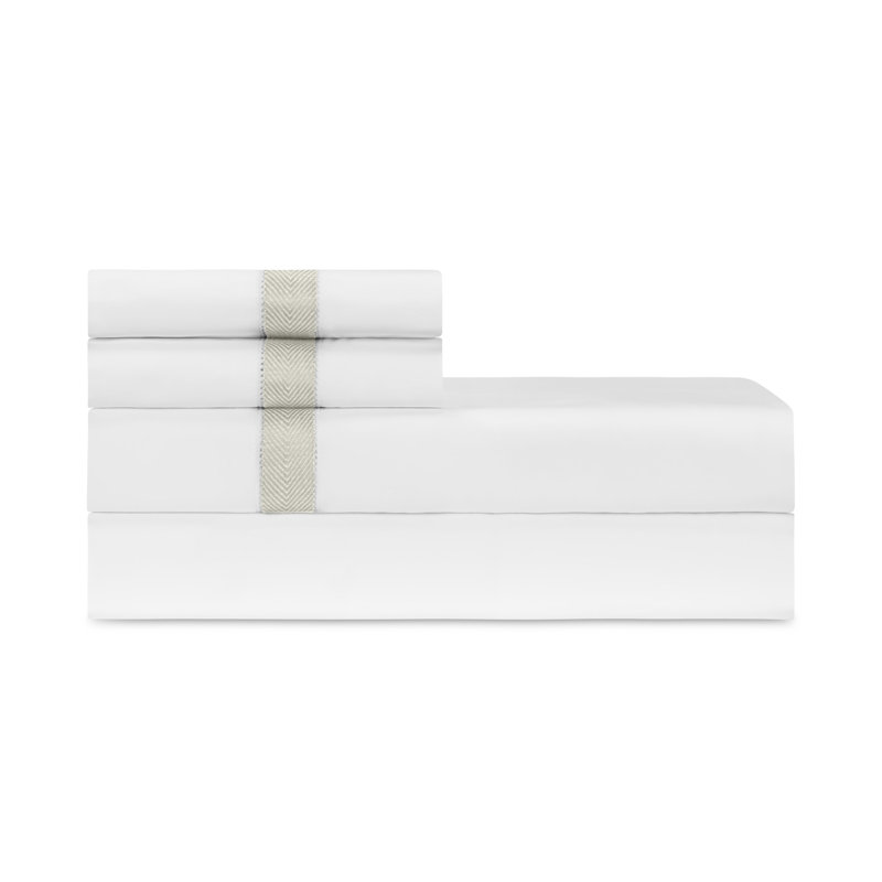 Yves Percale Sheet Set, White/Antique Cream, King Sheet Set
