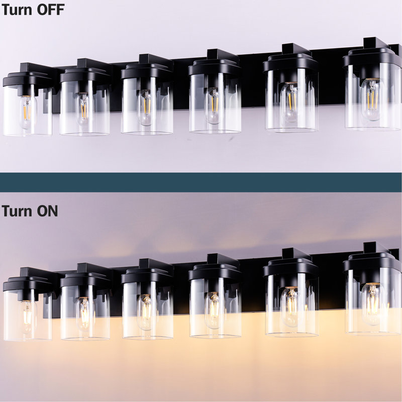 6 Modern Wall Lighting Fixtures With Matte Black Finish And Clear Glass Shade, For Bathroom Living Room - Vanity Suitable Bedroom Room, No Bulbs Included