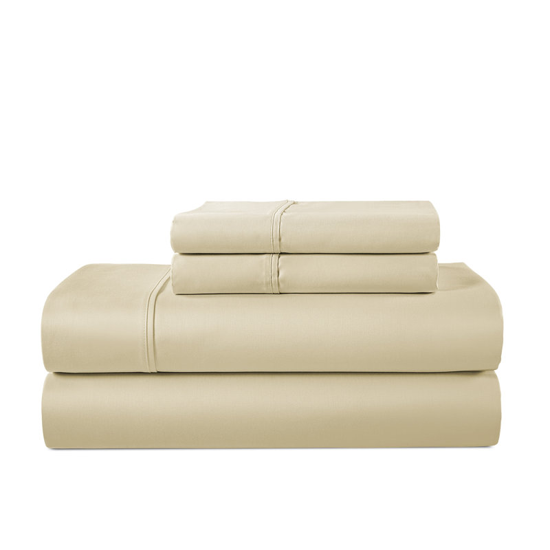 Kathy Ireland 500 Thread Count Tencel Cooling Cotton 4-Piece Sheet Set, Beige, Queen Sheet Set with 2 Pillowcases