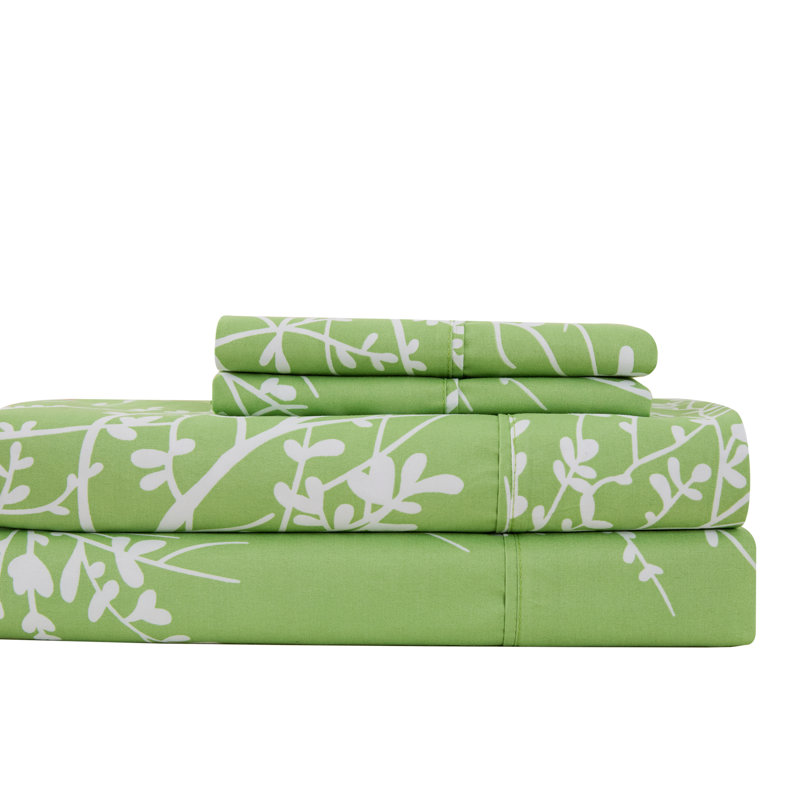 Microfiber Floral Sheet Set, Twin Sheet Set + 1 Fitted Sheet + 1 Pillowcase, Sage