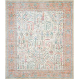Hand Knotted Wool Area Rug in White And Orange