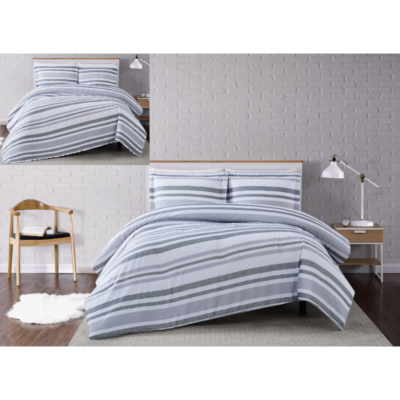 Curtis Stripe Gray Twin XL Microfiber Comforter Set