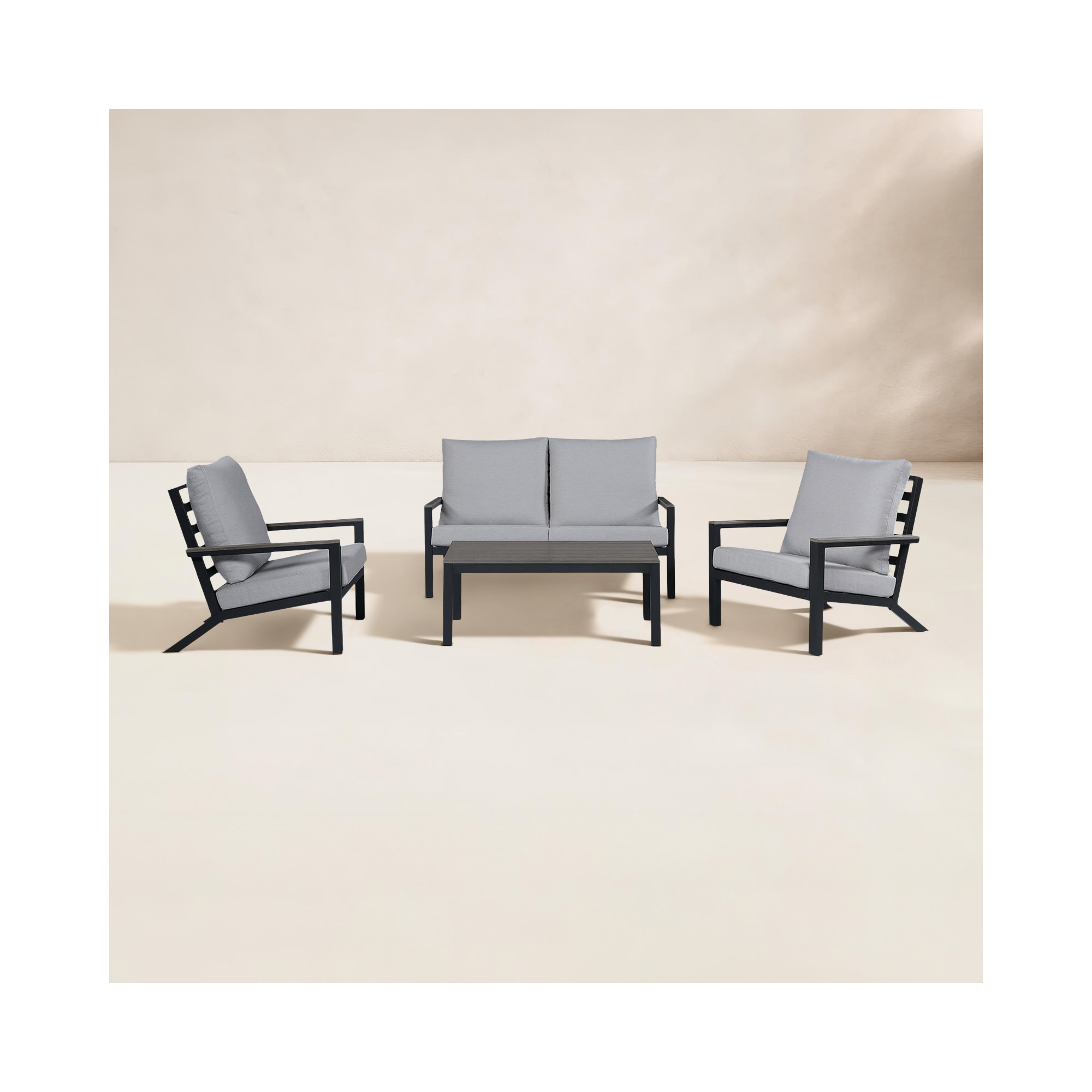 Landing 4 Piece Sofa Seating Group with Cushions , Slate Black Frame/Light Gray Cushion