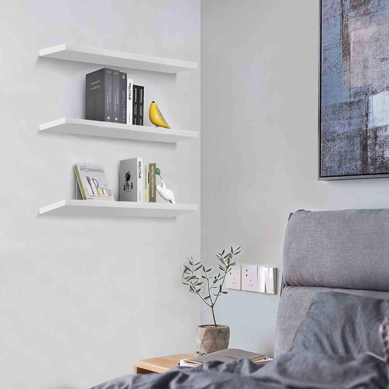 3 Piece Solid Wood Floating Shelf, White