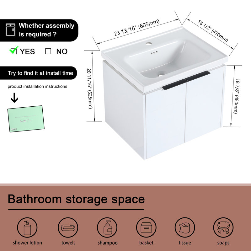 Calumn 24.14 " W 1 Single Vanity Bathroom Vanity With Ceramic Top