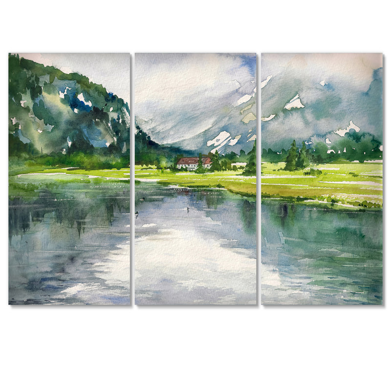 «Summer Landscape With River - Country», reproduction d'art sur toile, H 40 po x l 60 po x P 1 po