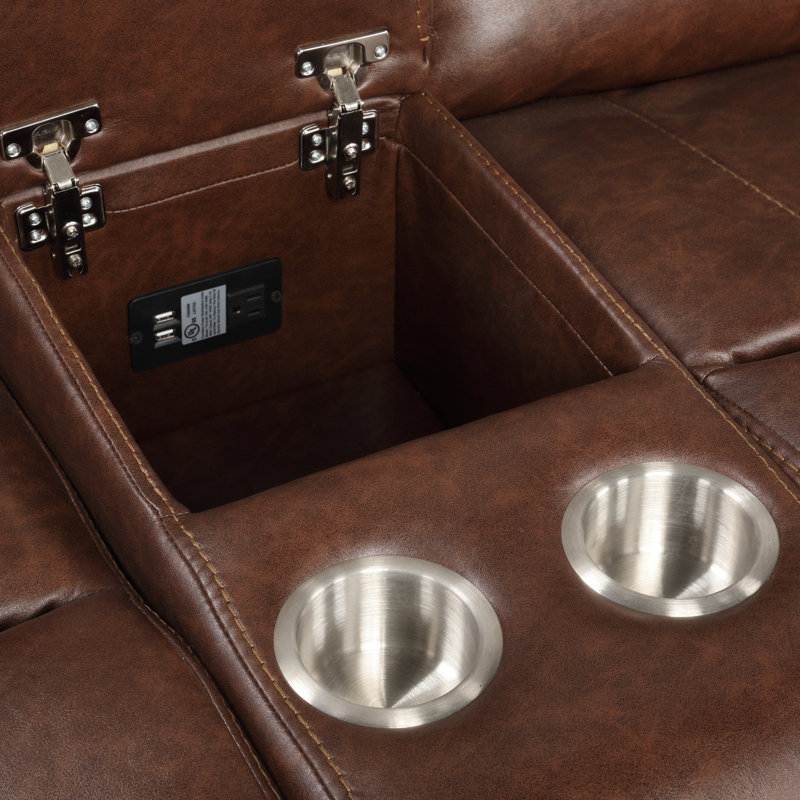Wheresford 77.95'' Faux Leather Reclining Loveseat, Brown Faux Leather