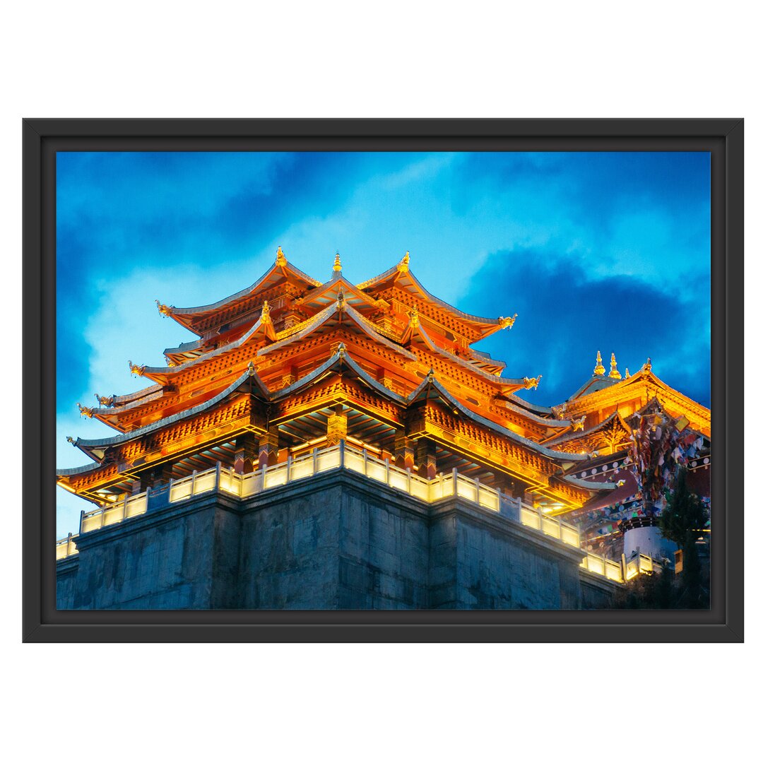 Gerahmtes Wandbild Leuchtender Tempel in China