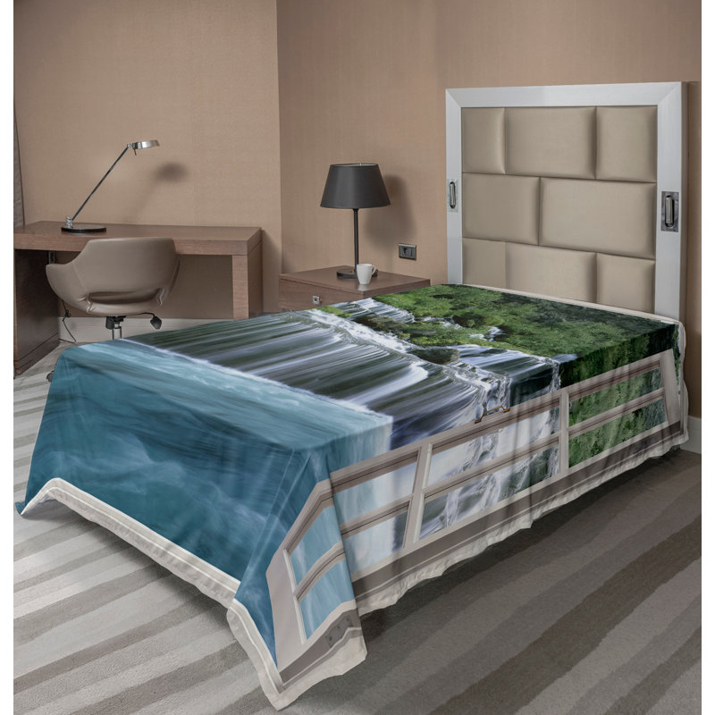 Drap plat Ambesonne Waterfall Majestic Paradise bleu vert, Drap plat pour lit simple