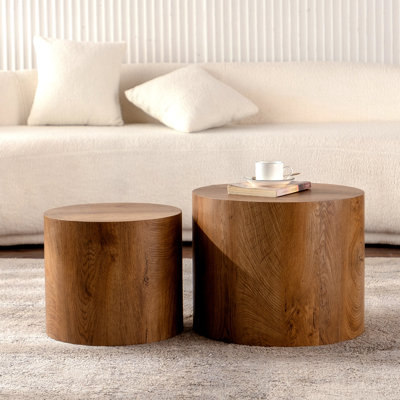 Nesting Coffee Table Set Of 2 Round Wooden Coffee Tables Circle Modern Table For Small Space Living Room Bedroom Accent End Side Table