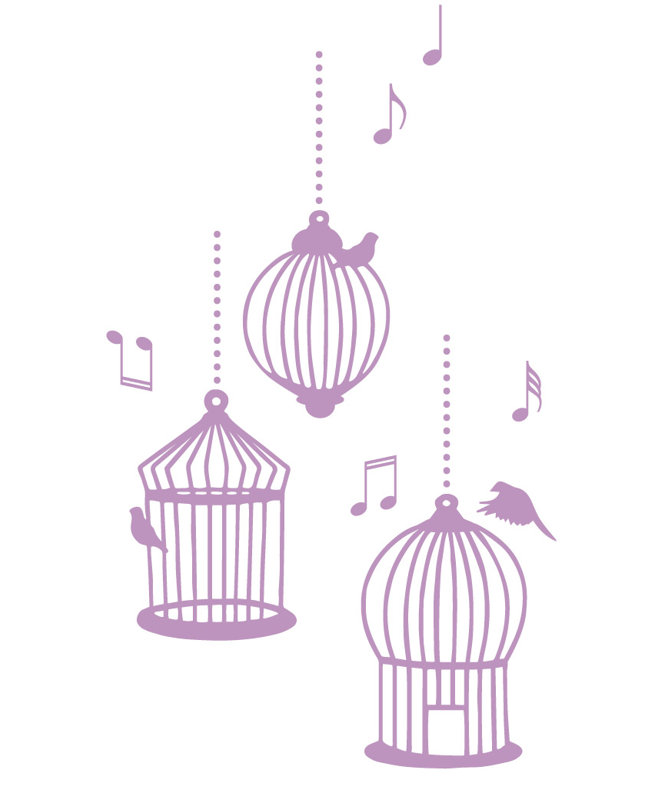 Décalcomanie murale cages d’oiseaux de chanson, H 37 po x l 22 po x P 0,01 po, Lilas