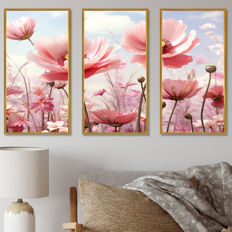 «Rose Glow Sunshine Blooms - Fleurs», art mural, Cadre flottant doré, H 28 po x l 36 po x P 1 po