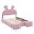 Full Size Platform Bed With Fabric Upholstery, Comes With 2 Ottoman Storage Units, Adorable Cartoon Ear-Shaped Headboard Equipped With Built-In Leds
