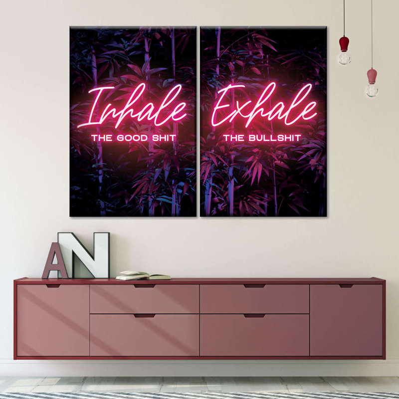 " Inhale Exhale Neon Typography " by Neo Mechanica 2 - Pieces, 48" H x 66" W x 1.25" D