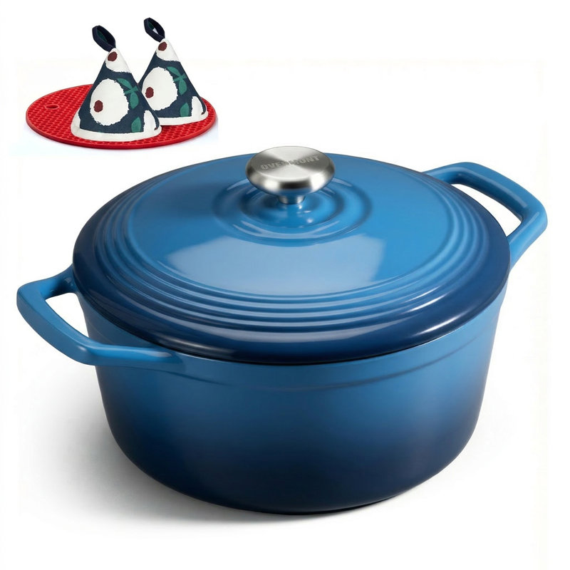 Cocotte en fonte émaillée Overmont, casserole robuste avec couvercle et deux poignées, pour braiser, ragoûts, rôtir et faire du pain