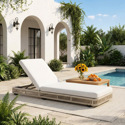 Presley Adjustable Poolside Chaise Lounge with Woven Rope, Thick Cushion, and Sturdy Iron Frame for Pool, Beach, or Patio Relaxation