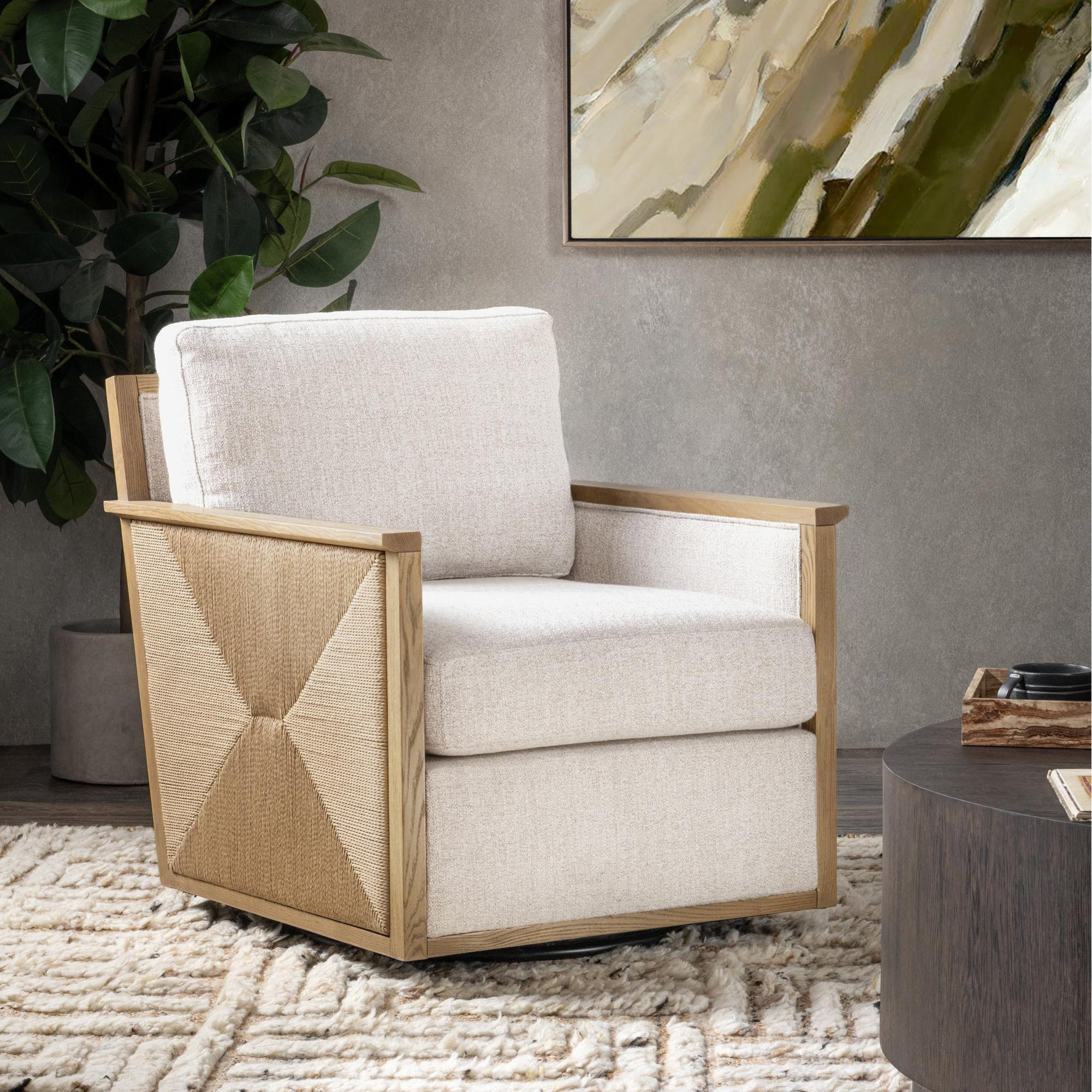  Upholstered Swivel Armchair, Almond Cocoa