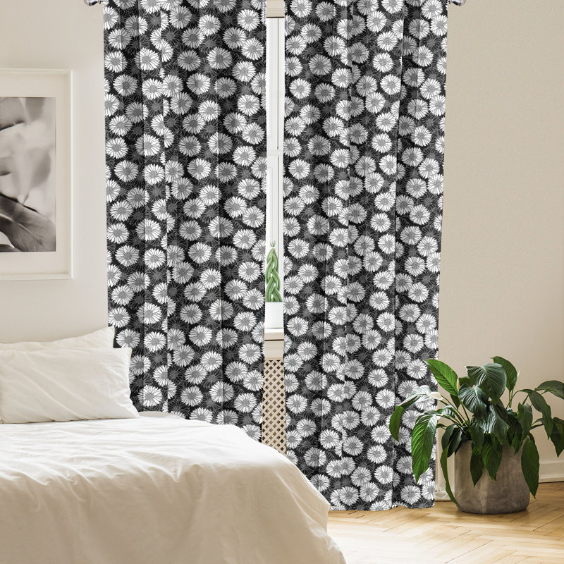 East Urban Home Floral 4-Panel Curtains, Hand Drawn Sunflower Forms 139269, 56" W x 63" L