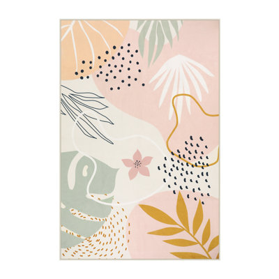 Kaldi Vibrant Spring Floral Print Machine Washable Area Rug with Non-Slip Backing for Living Room, Dining Room, Bedroom